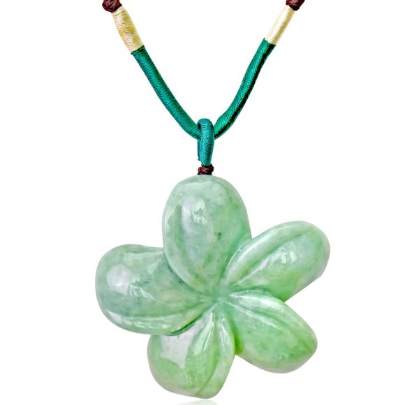 Plumeria Flower Blossom Handmade Jade Necklace Pendant - Picture 2 of 3